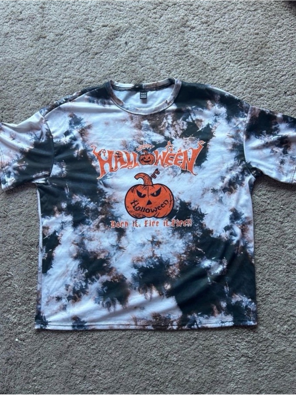 SHEIN Black & Orange Halloween Tie-Dye Tee